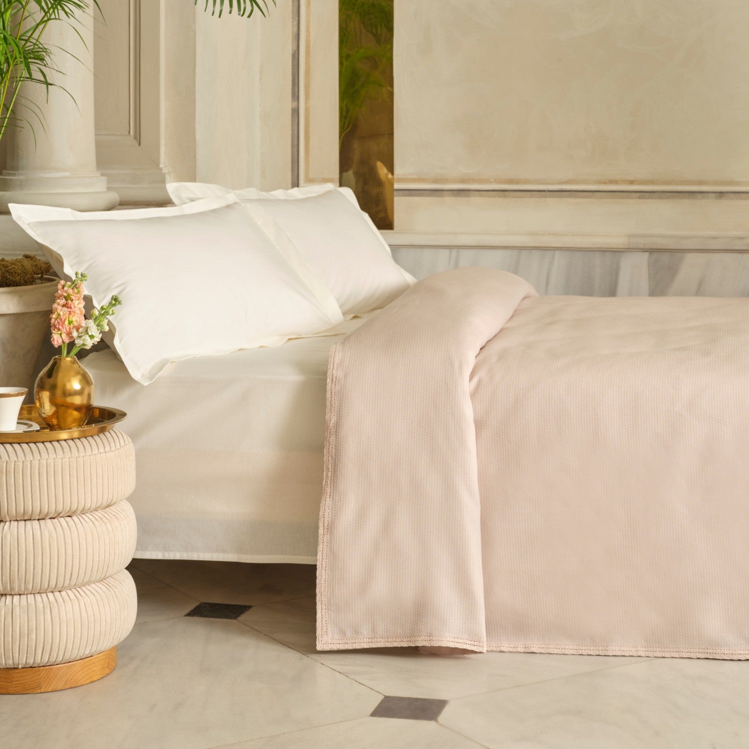Karaca Home Alya Fistolu Bamboo Double Quilted Bedspread, Powder Pink - MALLTURK