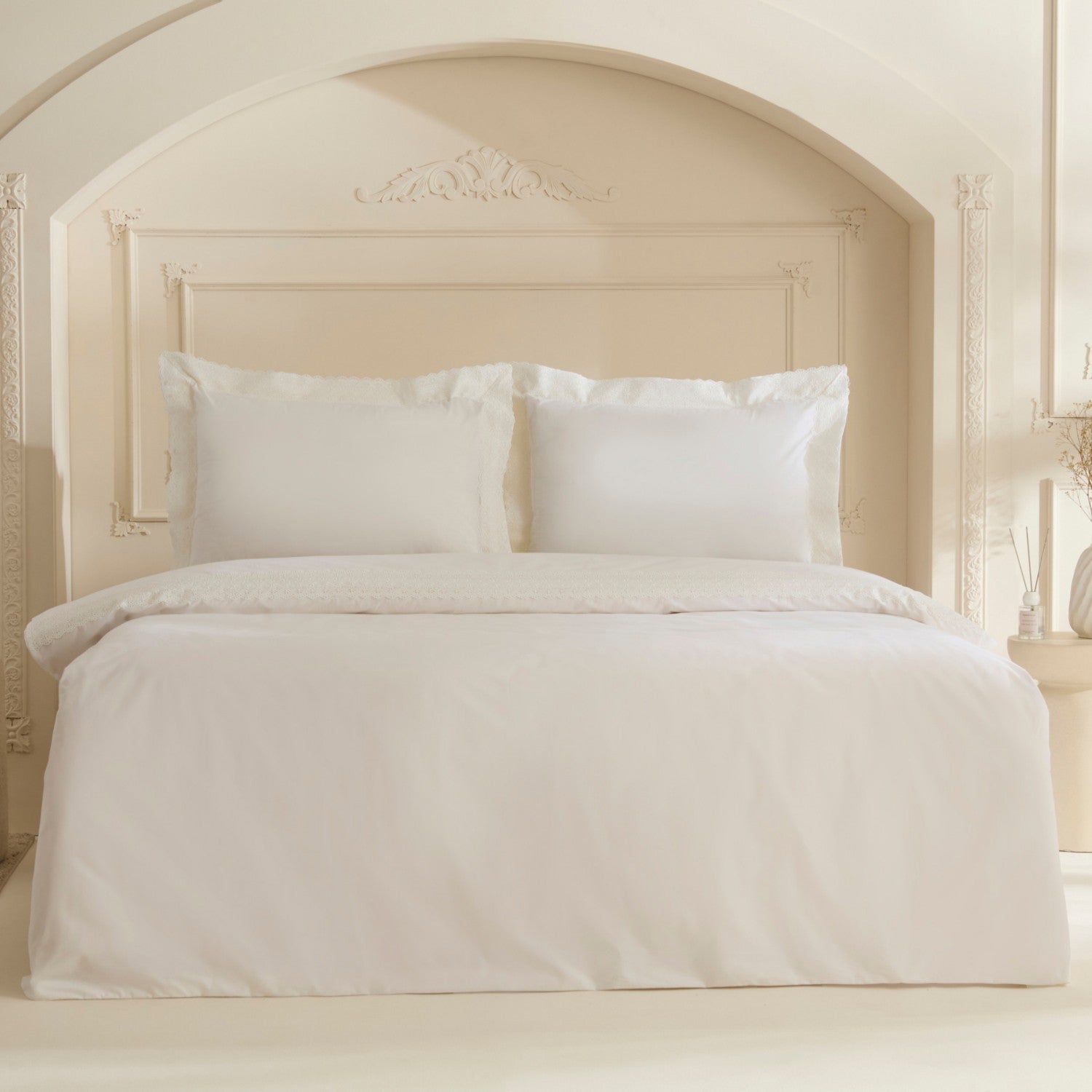 Karaca Home Eloras %100 Cotton Double Duvet Cover Set White - MALLTURK