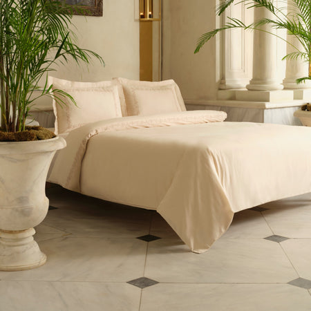 Karaca Home Cortez Embroidered Embroidered %100 Cotton Double Duvet Cover Set Beige - MALLTURK