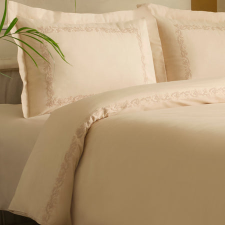 Karaca Home Cortez Embroidered Embroidered %100 Cotton Double Duvet Cover Set Beige - MALLTURK