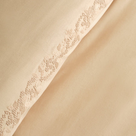 Karaca Home Cortez Embroidered Embroidered %100 Cotton Double Duvet Cover Set Beige - MALLTURK