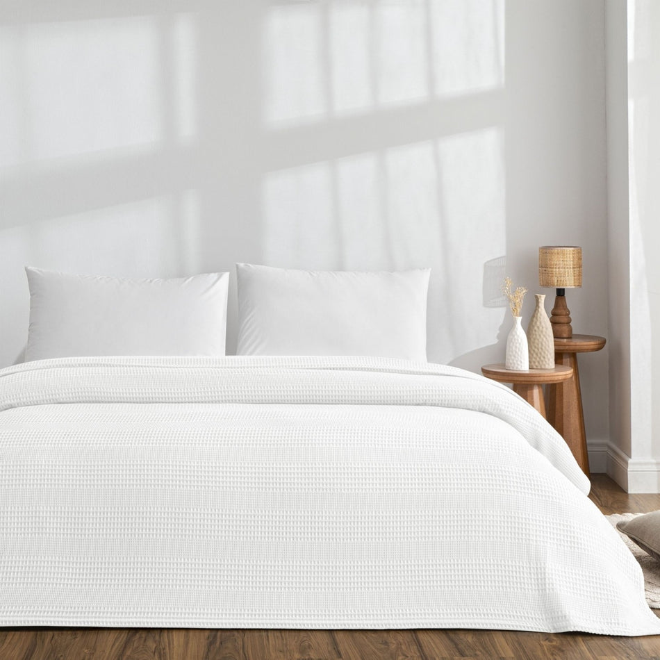 Tac Monet Cotton Single Piqué Blanket White - MALLTURK