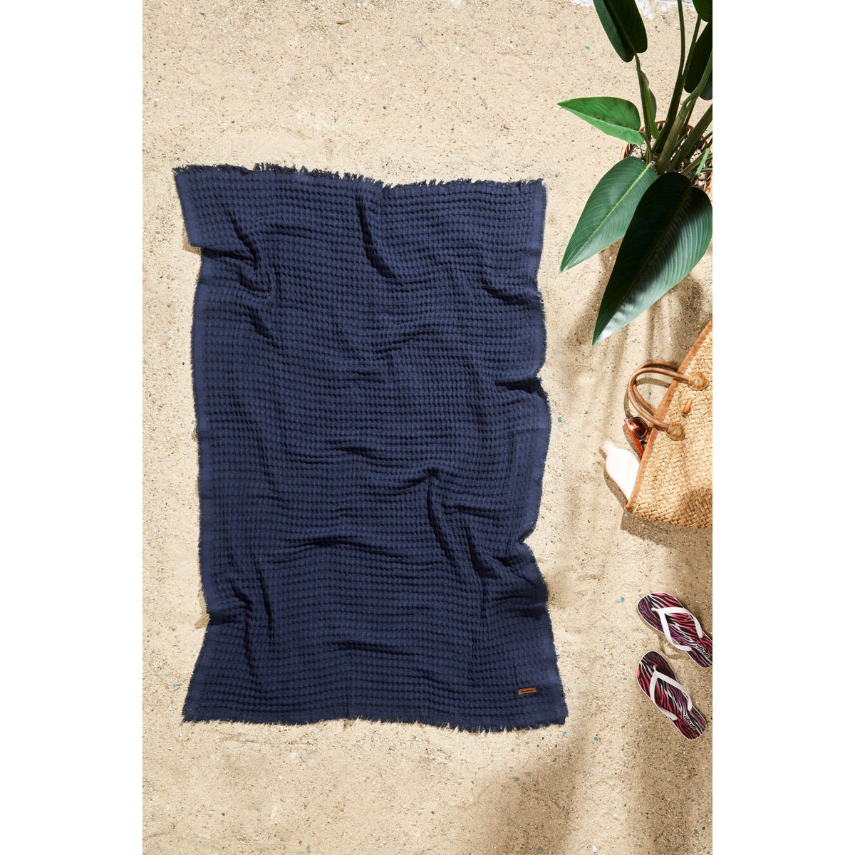Ozdilek Waffle Beach Towel 70x140 cm Navy Blue - MALLTURK