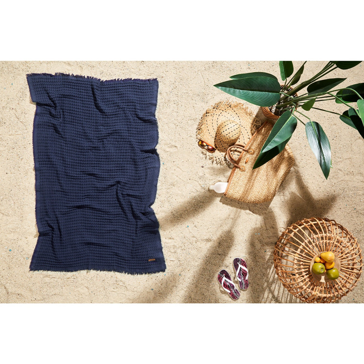 Ozdilek Waffle Beach Towel 70x140 cm Navy Blue - MALLTURK