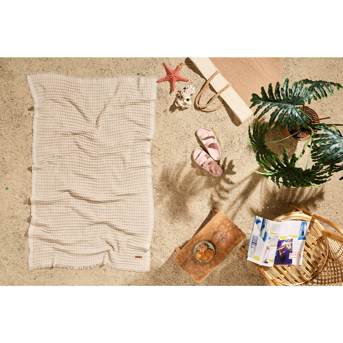 Ozdilek Waffle Beach Towel 70X140 cm Beige - MALLTURK