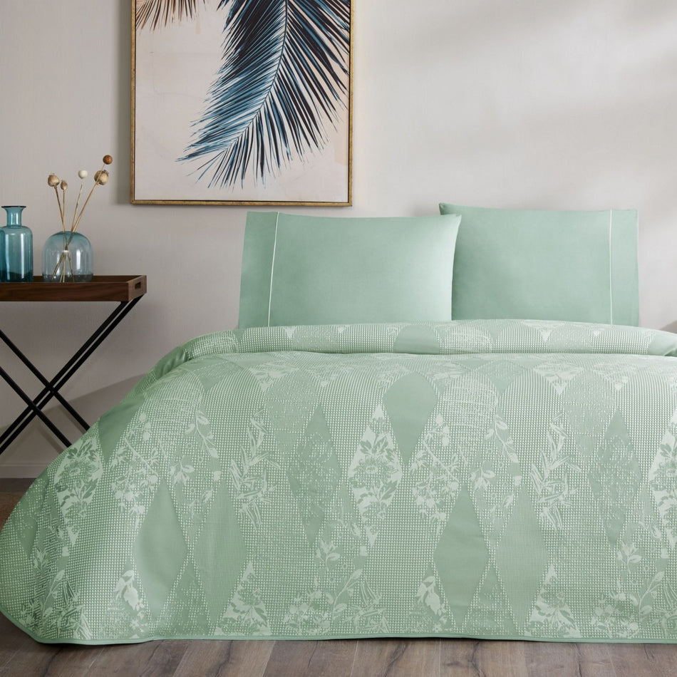 Tac Jacquard flava Single Pique Bedding Set Green - MALLTURK