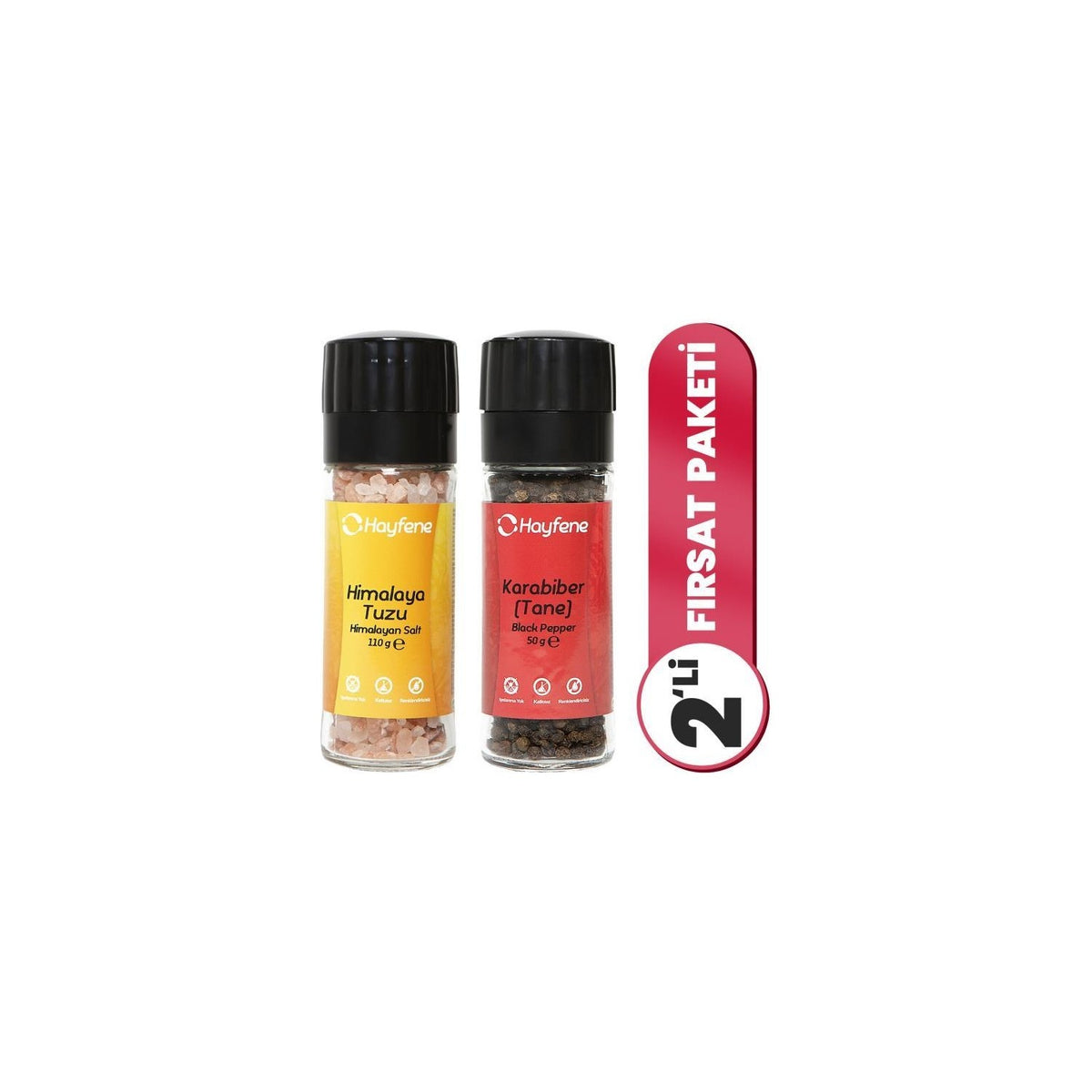 Hayfene Black Pepper and Himalayan Salt Grinder Set