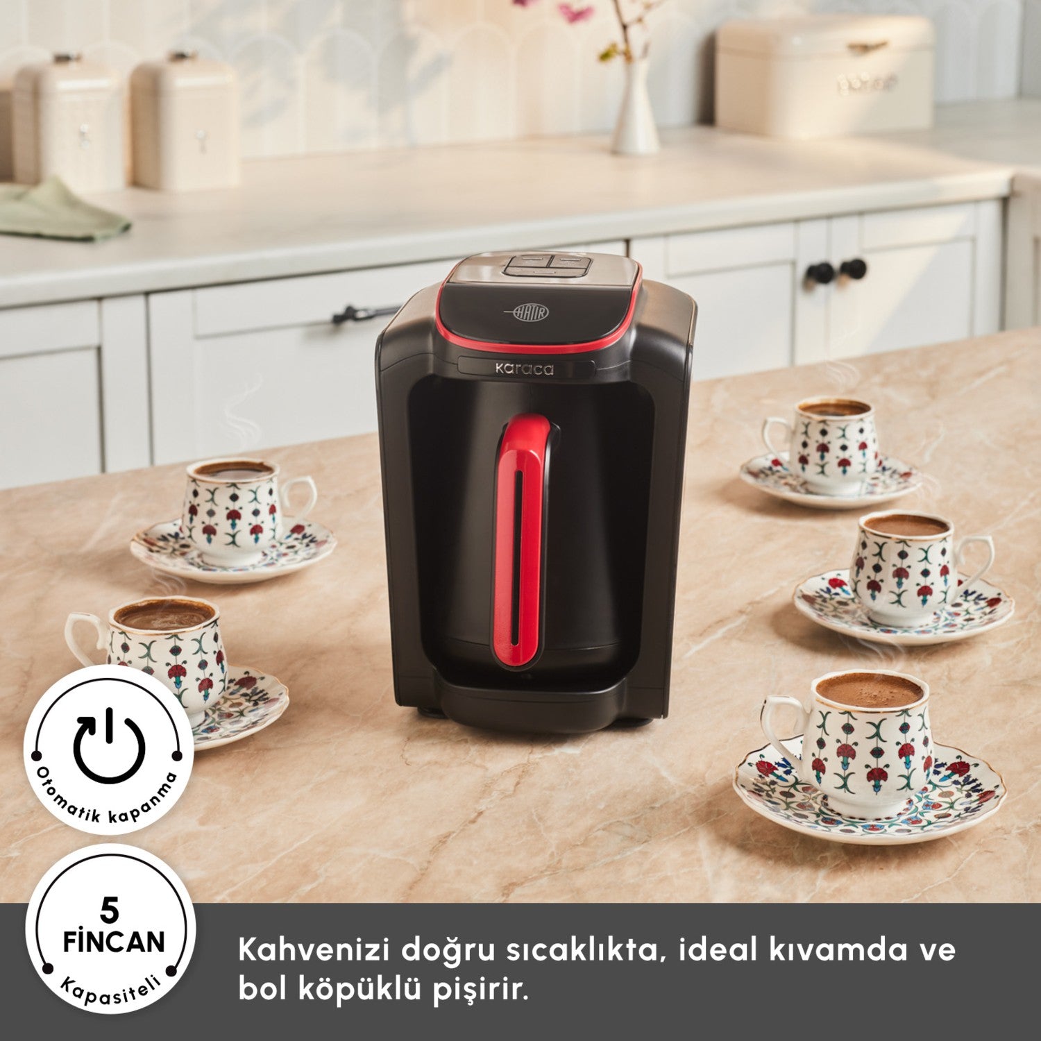 Karaca Hatir Neo Automatic Turkish Coffee Maker, Cranberry Red - MALLTURK