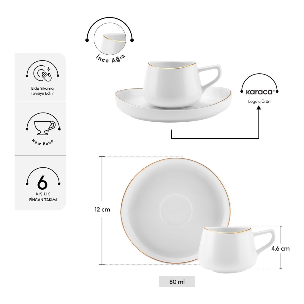 Karaca Hole Turkish Coffee Cup Set for 6, 80 ml