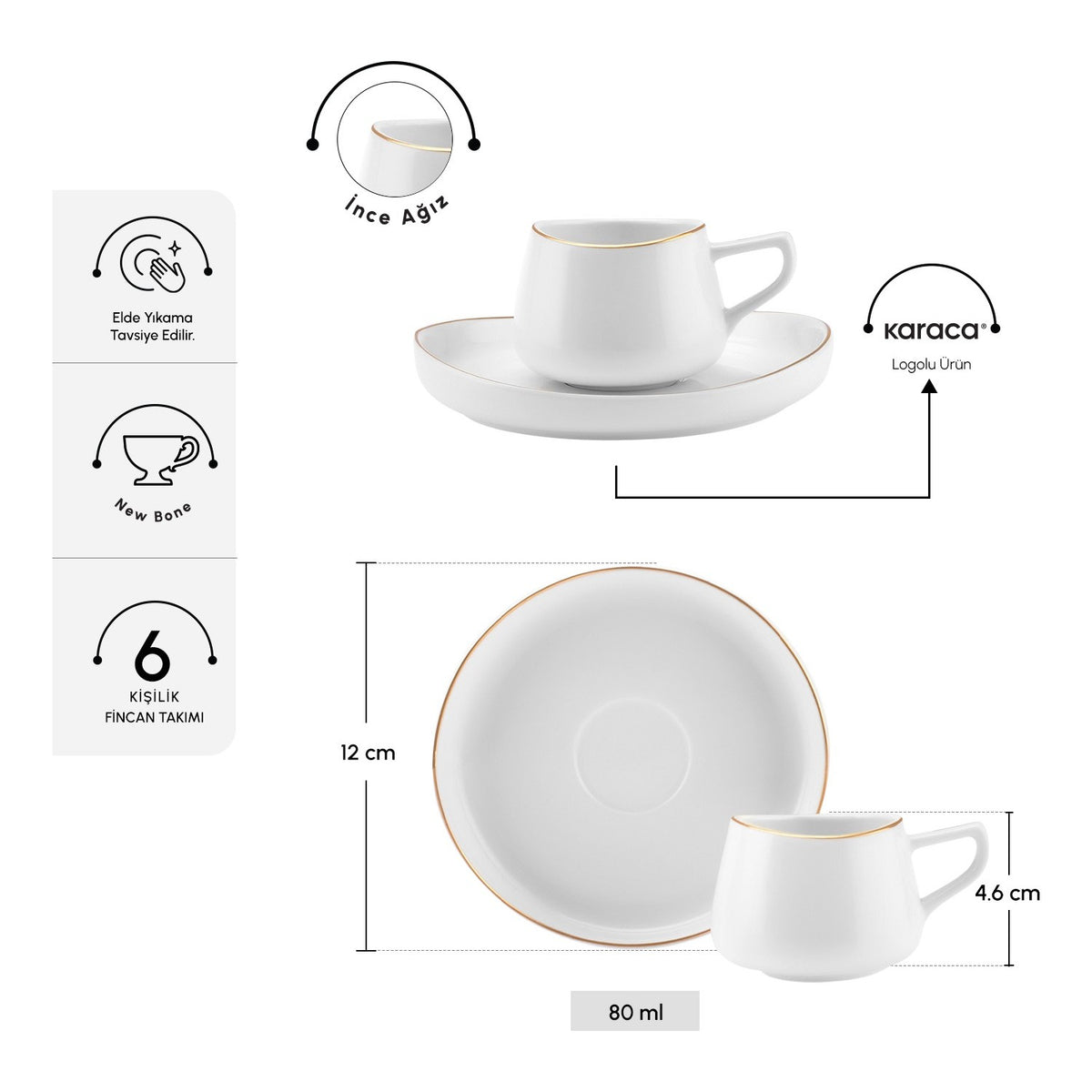 Karaca Hole Turkish Coffee Cup Set for 6, 80 ml - MALLTURK