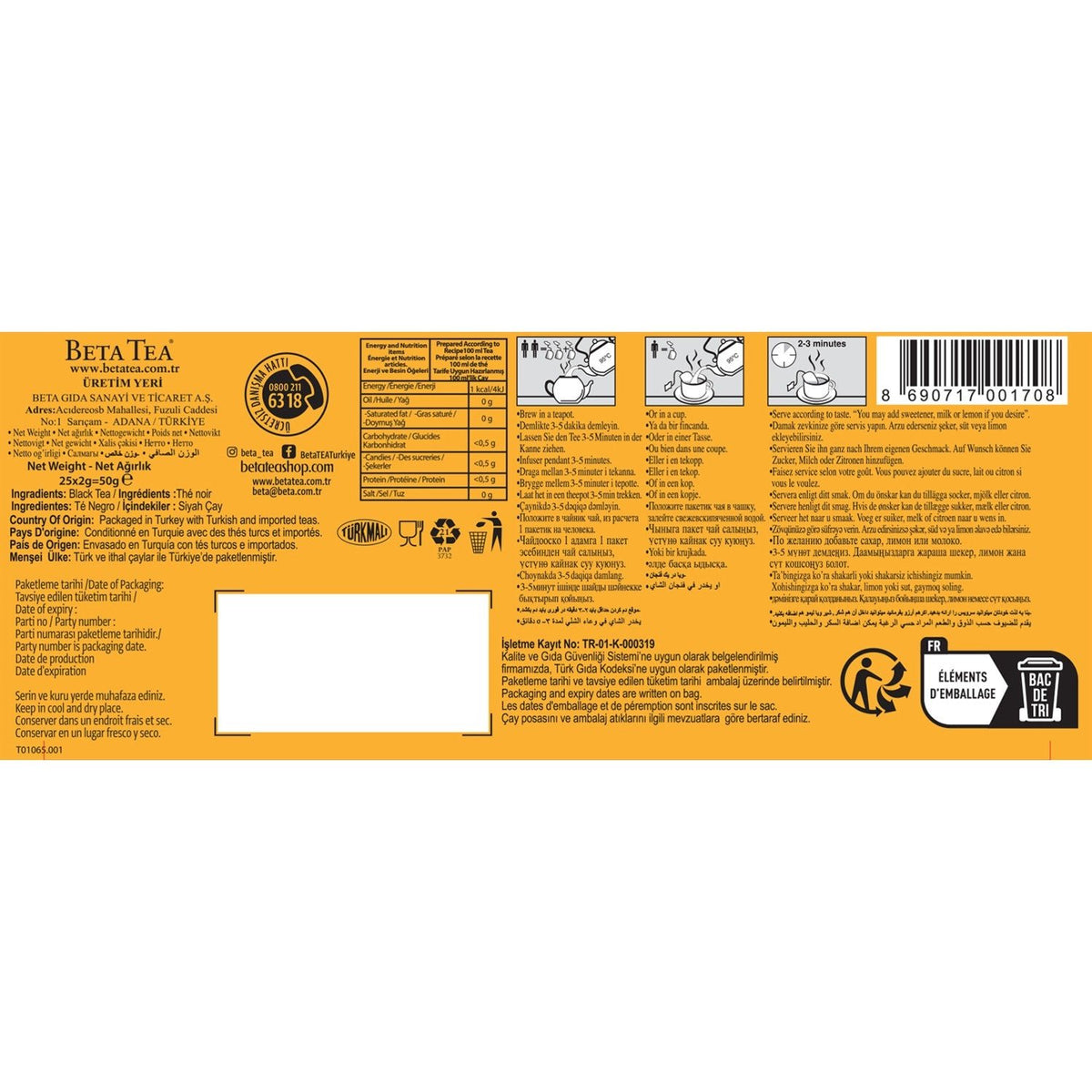 Beta Tea Beta Tac Yaprak cup tea bags 25 pieces - MALLTURK