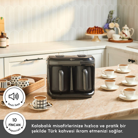 Karaca Hatir Hup Duet Aroma Turkish Coffee Maker, Space Gray, 10-Cup Capacity - MALLTURK