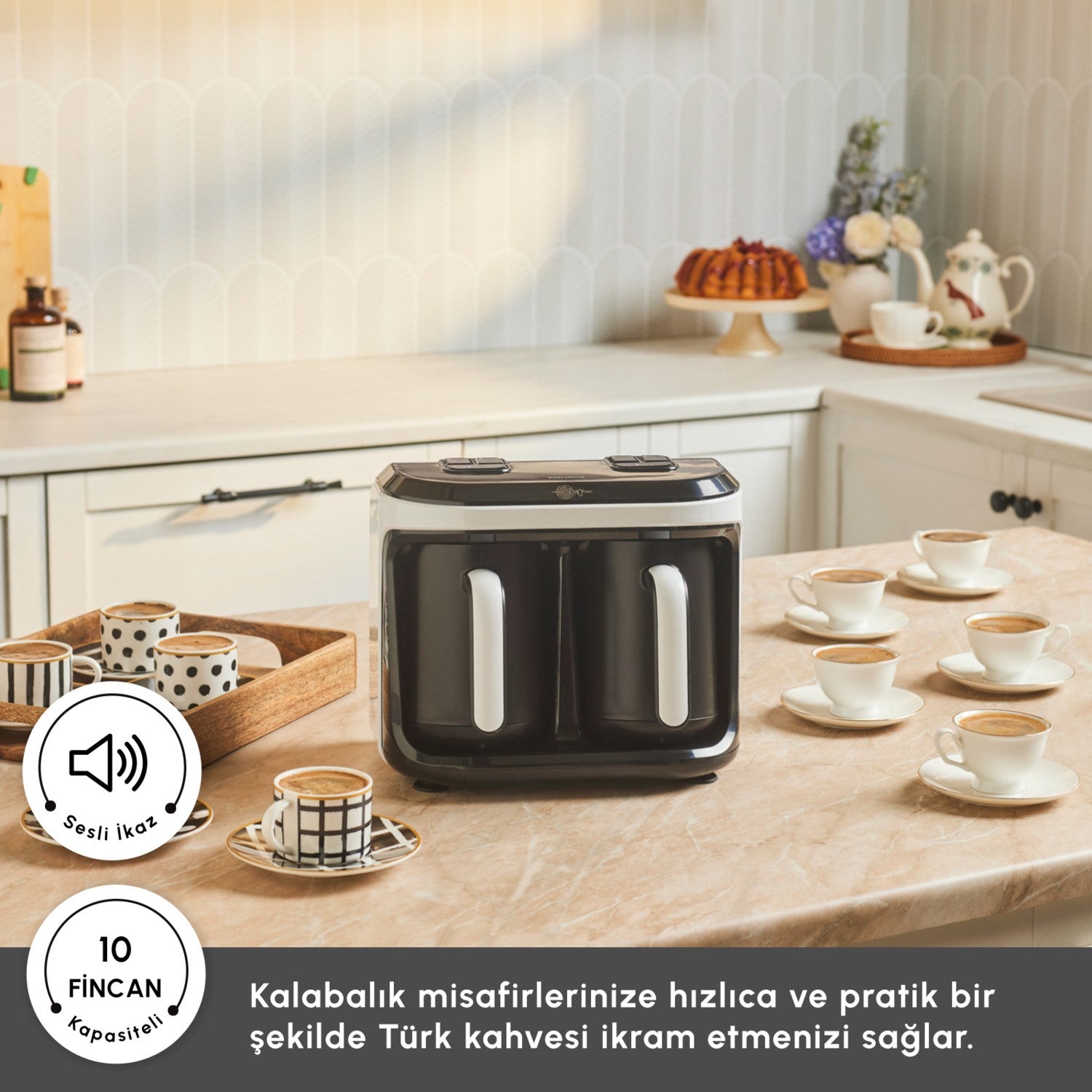 Karaca Hatir Hup Duet Aroma Turkish Coffee Maker, White, 10-Cup Capacity - MALLTURK