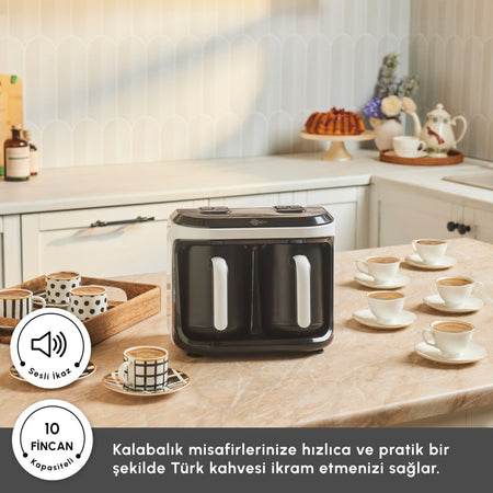 Karaca Hatir Hup Duet Aroma Turkish Coffee Maker, White, 10-Cup Capacity - MALLTURK