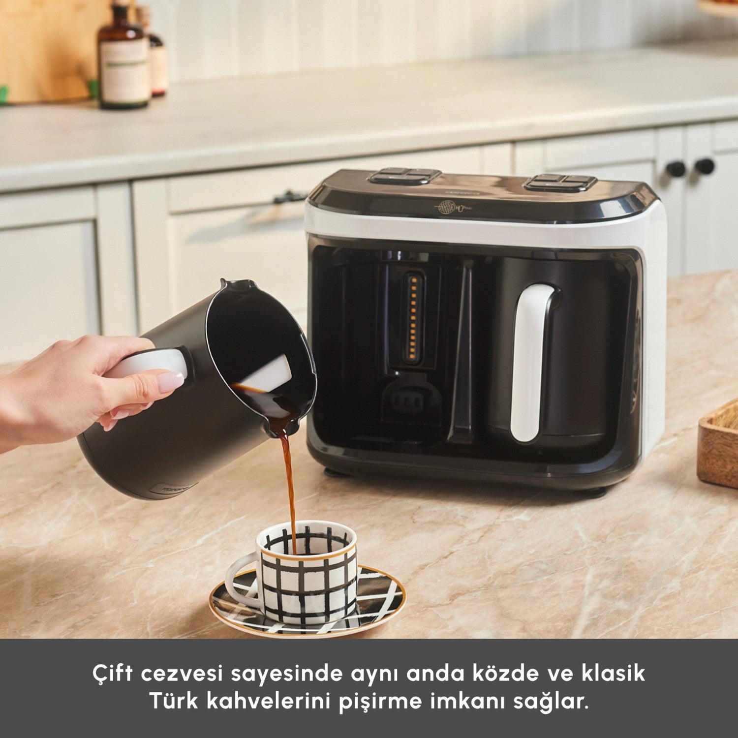 Karaca Hatir Hup Duet Aroma Turkish Coffee Maker, White, 10-Cup Capacity - MALLTURK