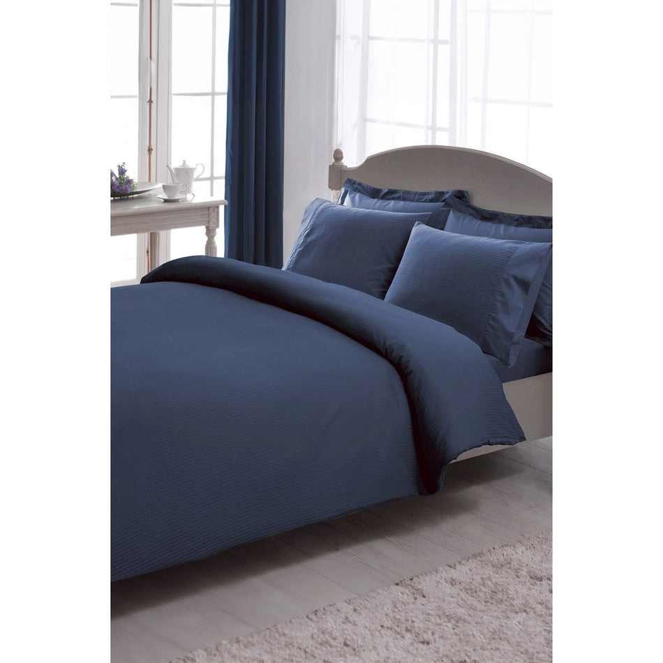 Tac Stripe Premium Basic Double Duvet Cover Set - Navy Blue - MALLTURK