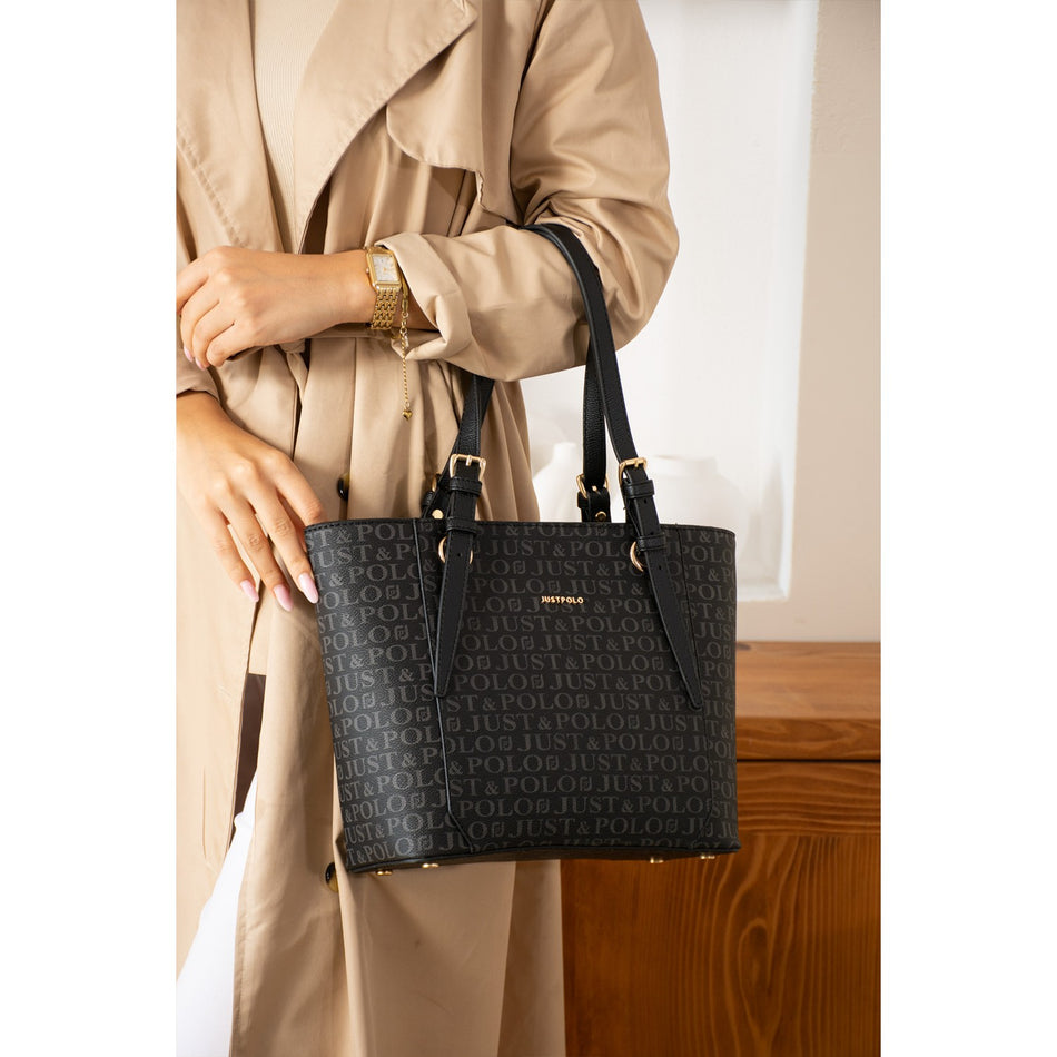 Just Polo Brown Premium Women's Hand and Shoulder Bag, New Season. Dimensions: Height: 25 cm, Width: 35 cm. Black - MALLTURK