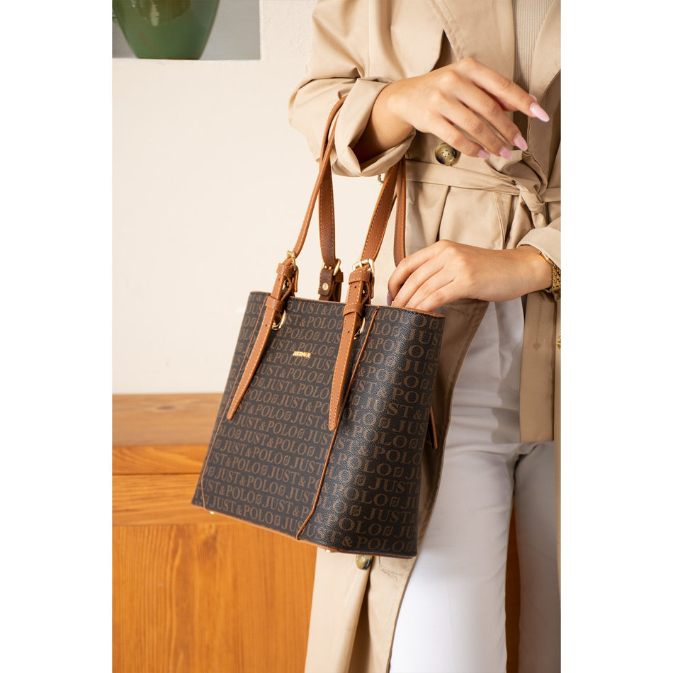 Just Polo Brown Premium Women's Hand and Shoulder Bag, New Season. Dimensions: Height: 25 cm, Width: 35 cm. Light Brown - Camel - MALLTURK