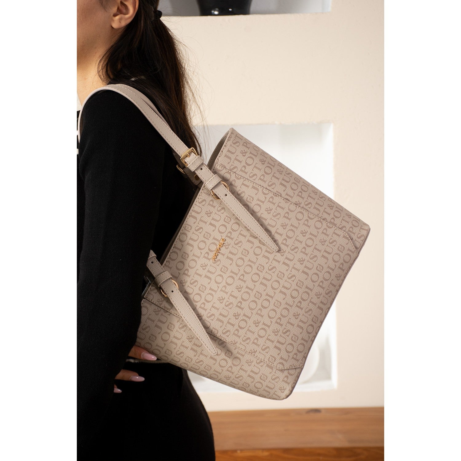 Just Polo Brown Premium Women's Hand and Shoulder Bag, New Season. Dimensions: Height: 25 cm, Width: 35 cm. Stone - MALLTURK