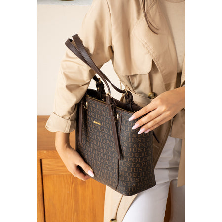 Just Polo Brown Premium Women's Hand and Shoulder Bag, New Season. Dimensions: Height: 25 cm, Width: 35 cm. Brown-70304 - MALLTURK