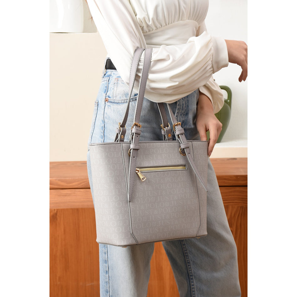 Just Polo Brown Premium Women's Hand and Shoulder Bag, New Season. Dimensions: Height: 25 cm, Width: 35 cm. Gray - MALLTURK