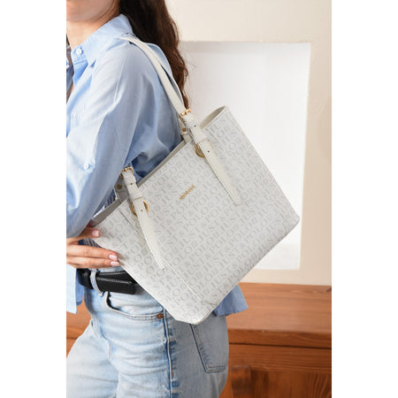 Just Polo Brown Premium Women's Hand and Shoulder Bag, New Season. Dimensions: Height: 25 cm, Width: 35 cm. White - MALLTURK