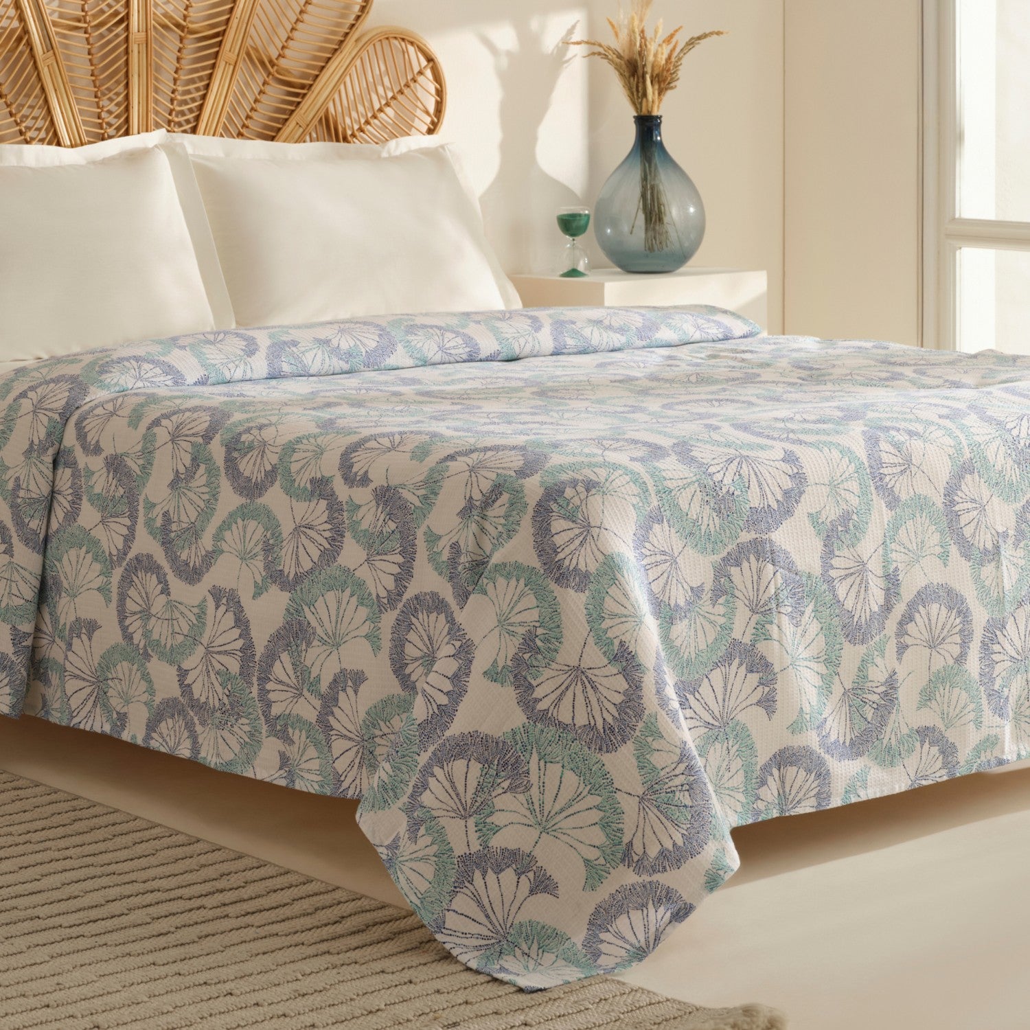 Karaca Home Almyra 100% Cotton Single Bedspread, Blue - MALLTURK