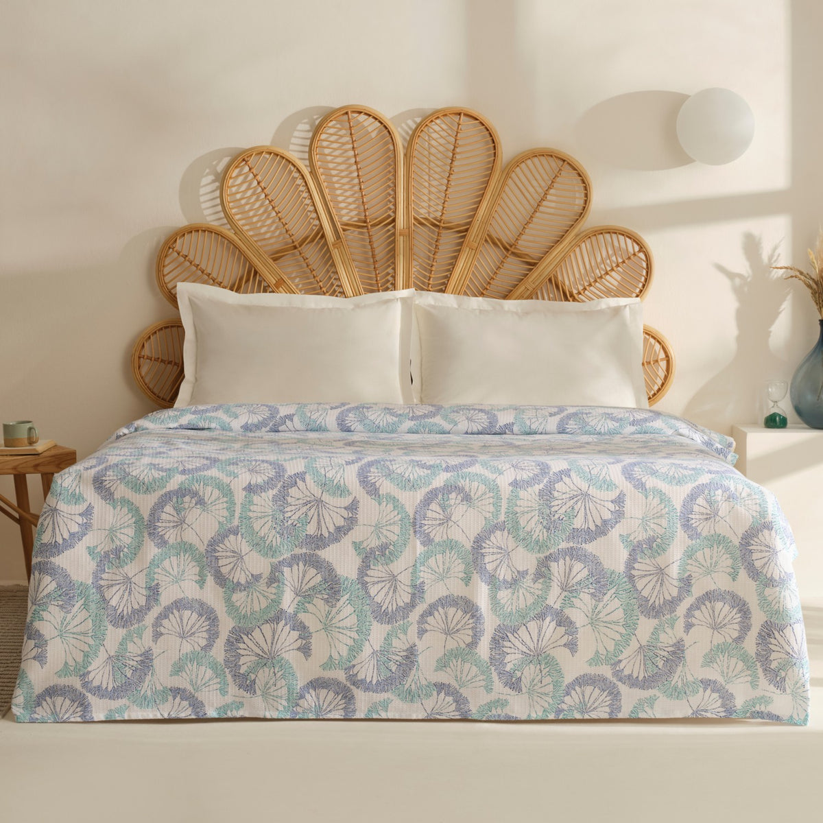 Karaca Home Almyra 100% Cotton Double Single Quilted Blanket Blue - MALLTURK