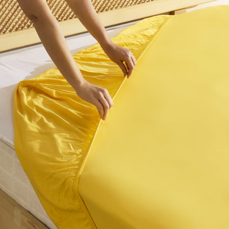 Karaca Home Jersey Double 100% Cotton Fitted Sheet Yellow - MALLTURK