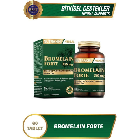 Nutraxin Bromelain Forte 750 mg 60 Tablet Krom Yesilcay Probiyotik - MALLTURK
