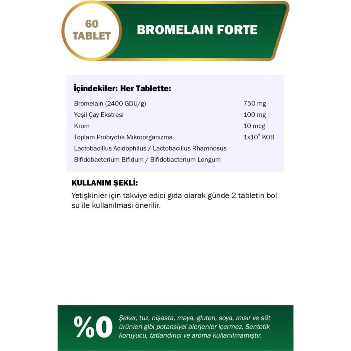 Nutraxin Bromelain Forte 750 mg 60 Tablet Krom Yesilcay Probiyotik - MALLTURK