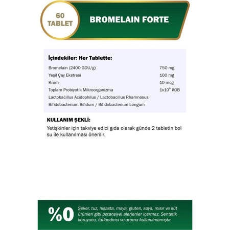 Nutraxin Bromelain Forte 750 mg 60 Tablet Krom Yesilcay Probiyotik - MALLTURK