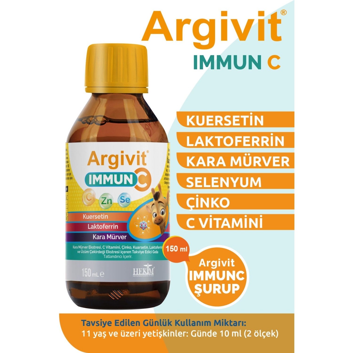 Argivit Immun C Syrup 150 ml Zinc and Vitamin with For Adults Dietary Supplement - MALLTURK