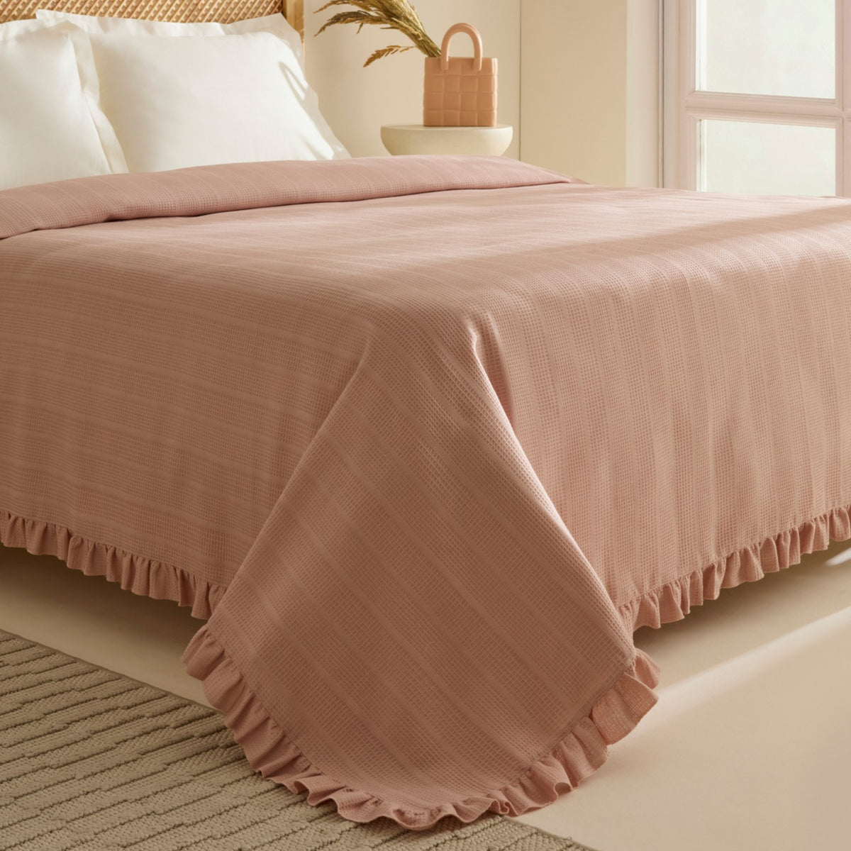 Karaca Home Maye 100% Cotton Ruffled Double Single Quilt Salmon - MALLTURK