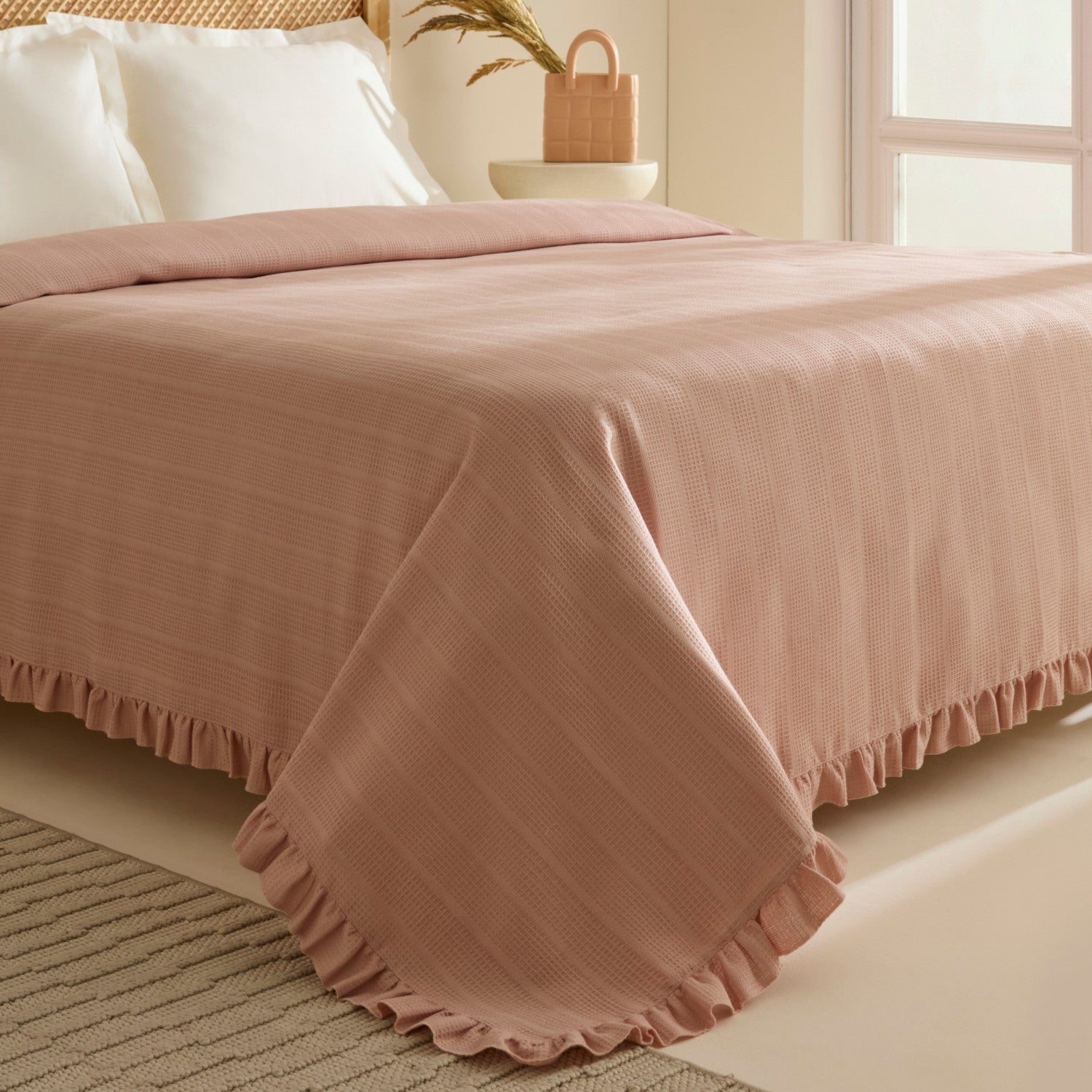 Karaca Home Maye 100% Cotton Ruffled Double Single Quilt Salmon - MALLTURK