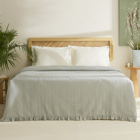 Karaca Home Maye 100% Cotton Ruffled Double Single Quilted Blanket Mint - MALLTURK