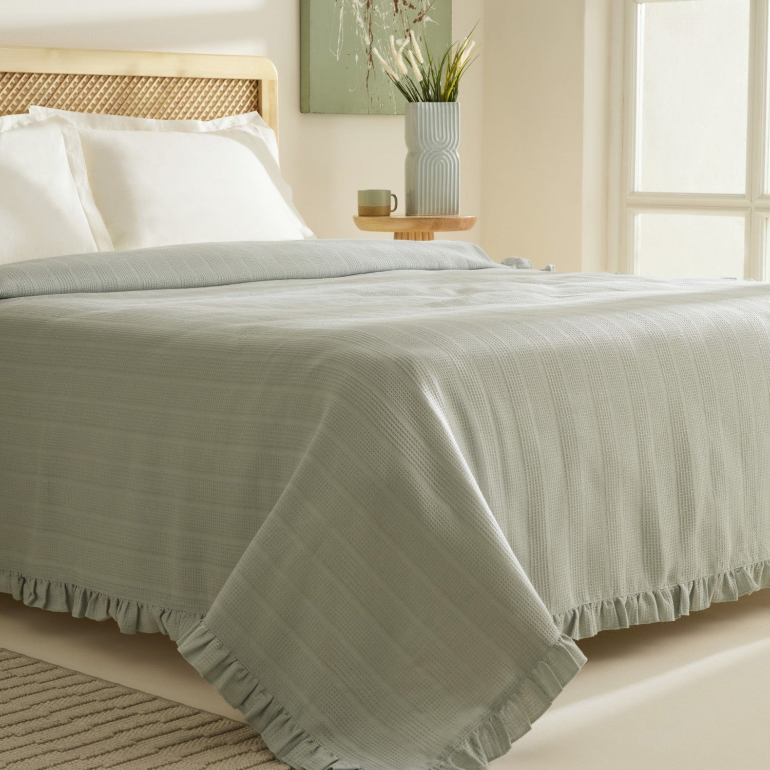 Karaca Home Maye 100% Cotton Ruffled Double Single Quilted Blanket Mint - MALLTURK