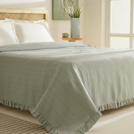 Karaca Home Maye 100% Cotton Ruffled Double Single Quilted Blanket Mint - MALLTURK