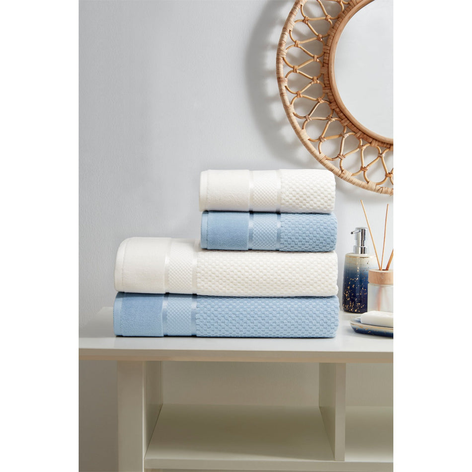 Ozdilek Bright Velvet Towel Set Cream - Blue - MALLTURK