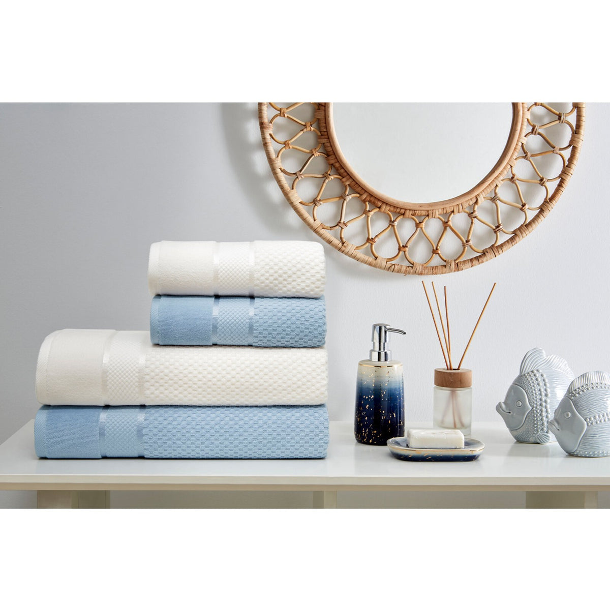 Ozdilek Bright Velvet Towel Set Cream - Blue - MALLTURK