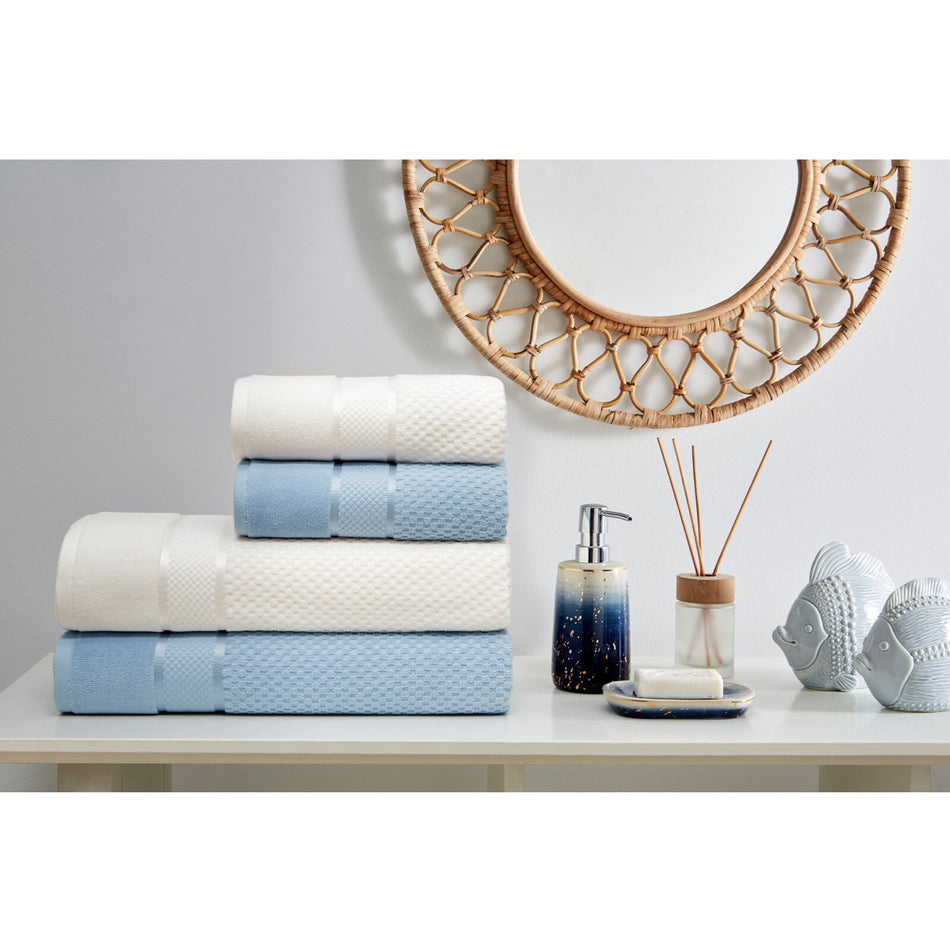 Ozdilek Bright Velvet Towel Set Cream - Blue - MALLTURK