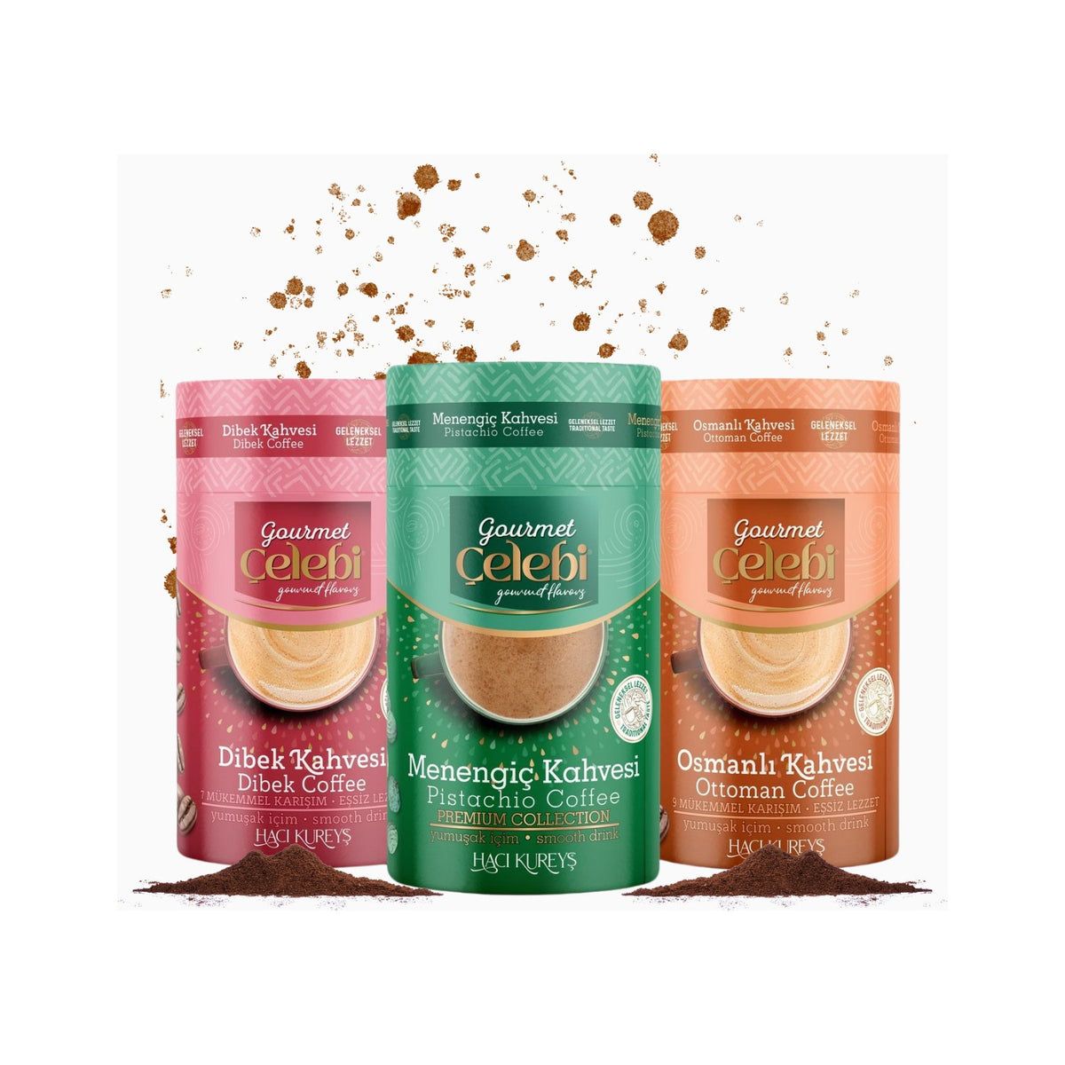 Haci KureysGourmet celebi Dibek, menengic, Ottoman Coffee 3-Pack - 3 x 250 Gr - MALLTURK