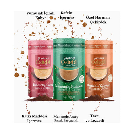 Haci KureysGourmet celebi Dibek, menengic, Ottoman Coffee 3-Pack - 3 x 250 Gr - MALLTURK