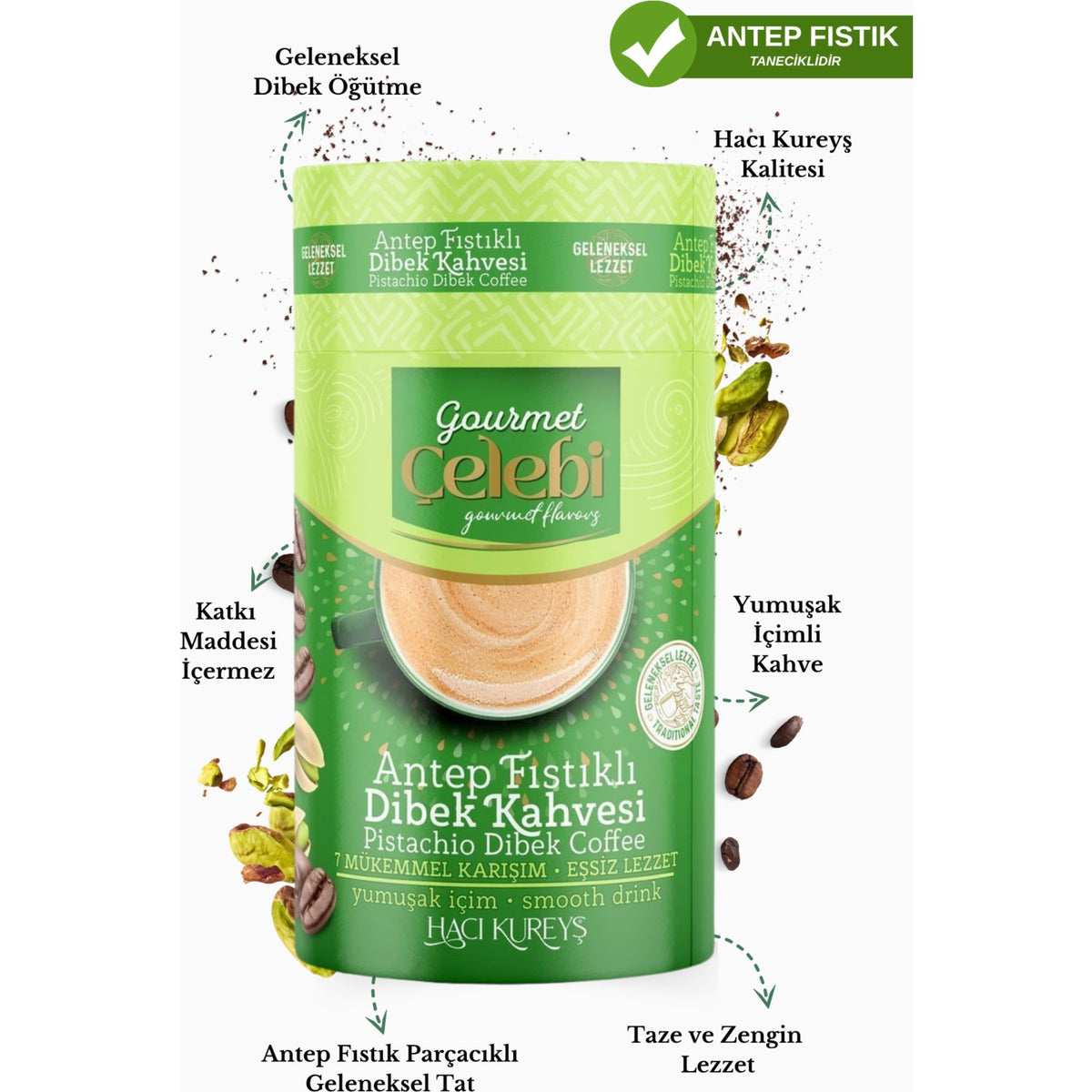 Haci KureysGourmet celebi Pistachio Dibek Coffee 250 Gr. - MALLTURK