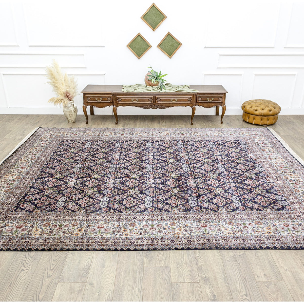Soho Antiq Sariya Scattered Floral Pattern Silk Rug 277X359 cm - MALLTURK