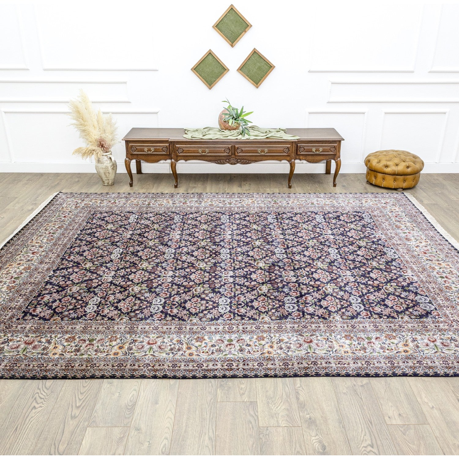 Soho Antiq Sariya Scattered Floral Pattern Silk Rug 277X359 cm - MALLTURK