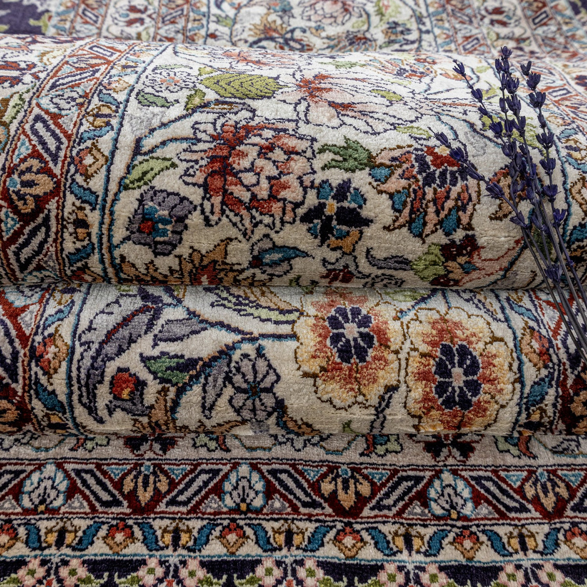 Soho Antiq Sariya Scattered Floral Pattern Silk Rug 277X359 cm - MALLTURK