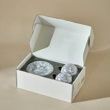 Karaca Gloss Double 4-Piece Blue Bone Coffee Cup Set 150 ml - MALLTURK