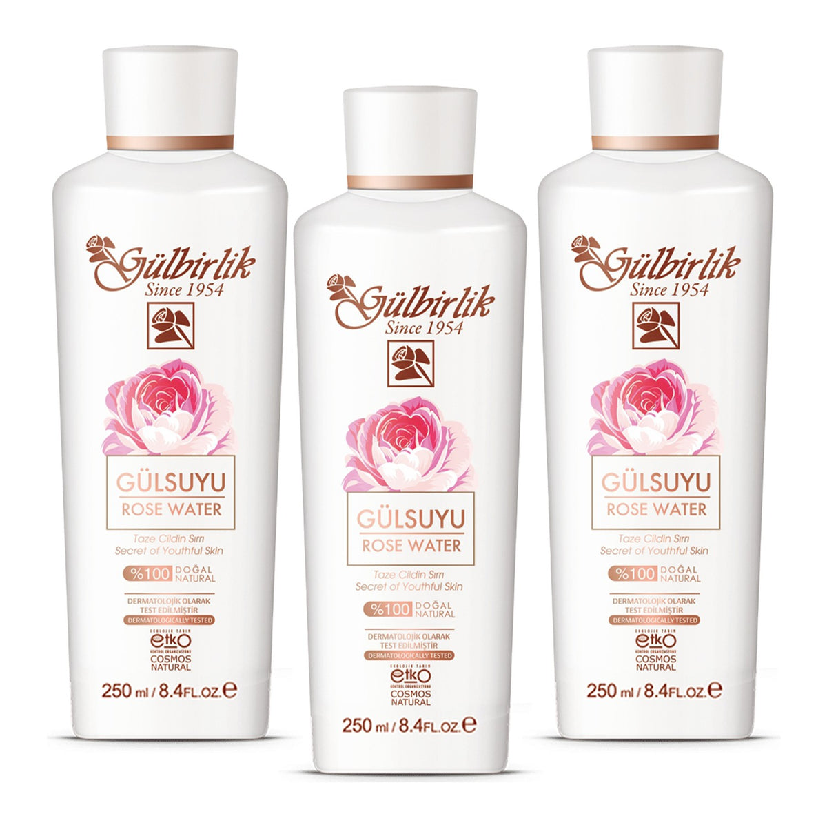 Rosense Rose Water 3-Piece Set 250 ml illuminating Natural Toner for All Skin Types - MALLTURK
