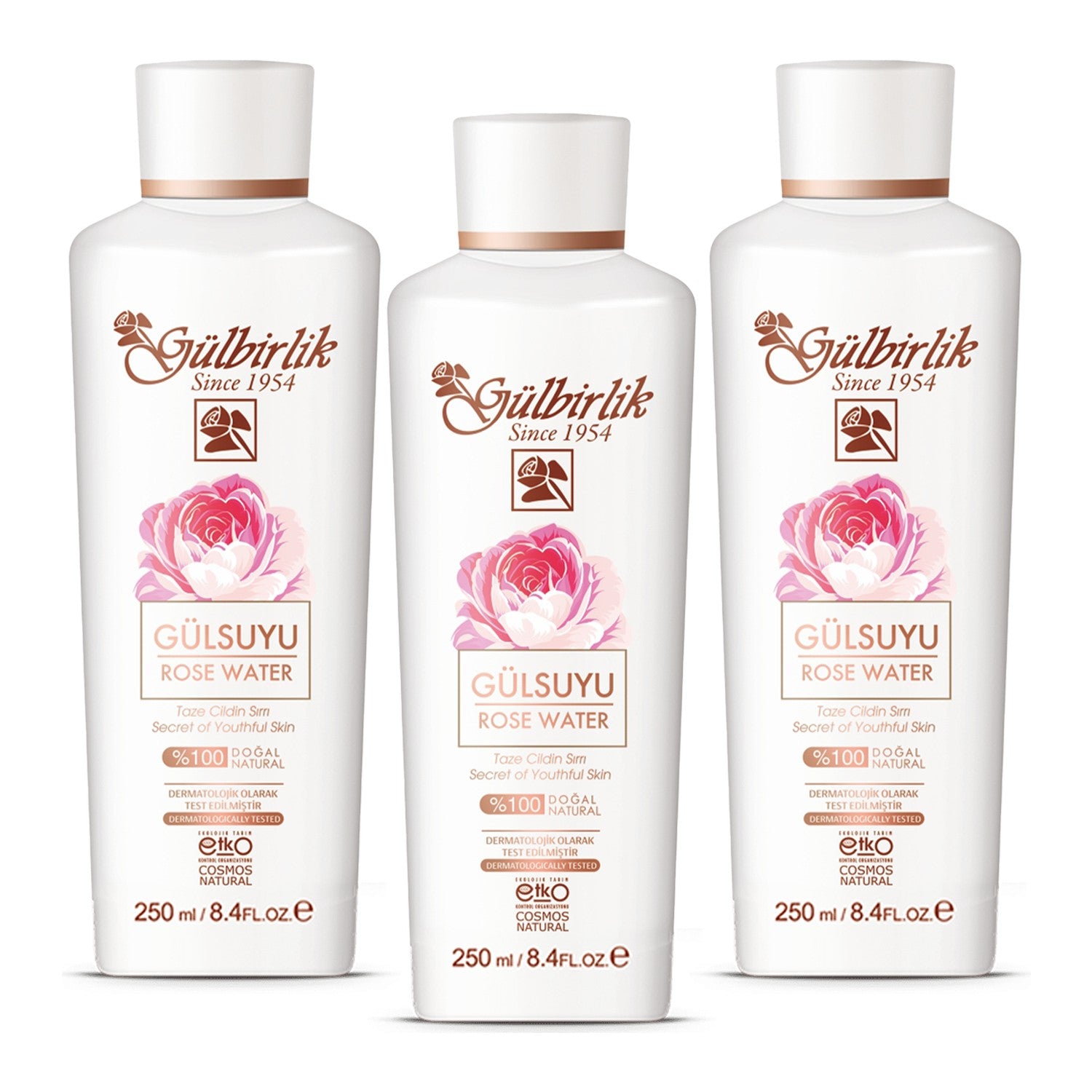 Rosense Rose Water 3-Piece Set 250 ml illuminating Natural Toner for All Skin Types - MALLTURK